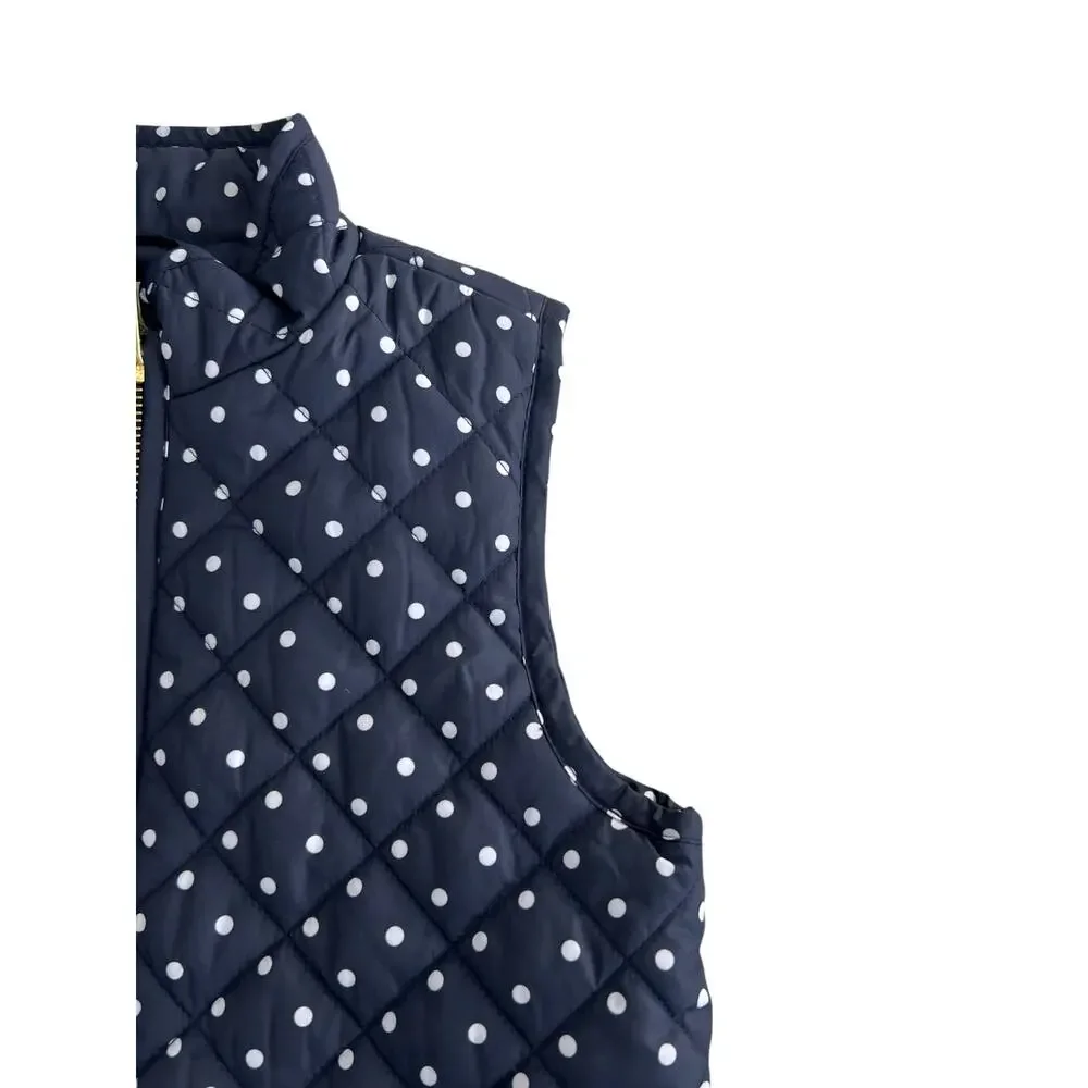Jcrew crew cuts girls puffer vest navy white polka dots. Gold zipper size 6/7